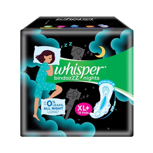 U11 Whisper Bindazzz Nights Heavy Flow Sanitary Napkin XL+
